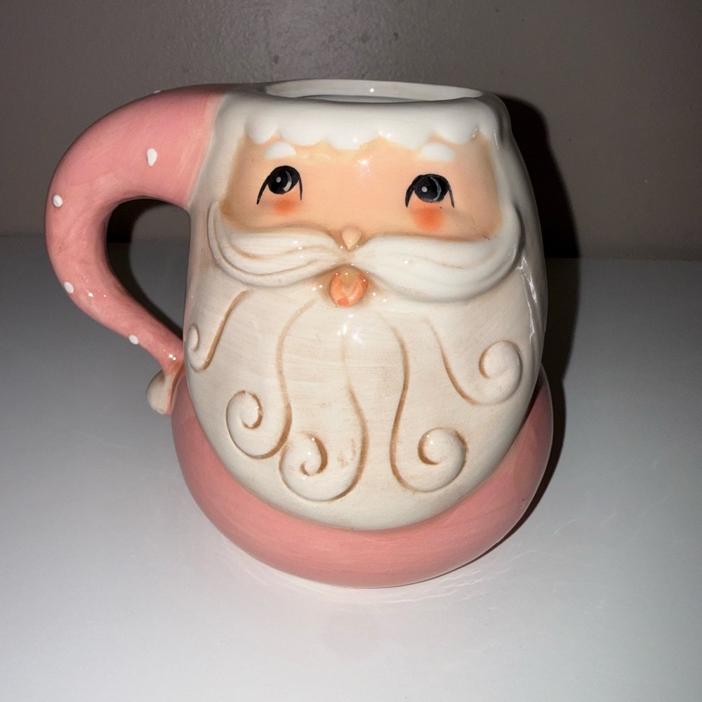 Johanna Parker Christmas Santa Claus Ceramic Mug - Pink and White